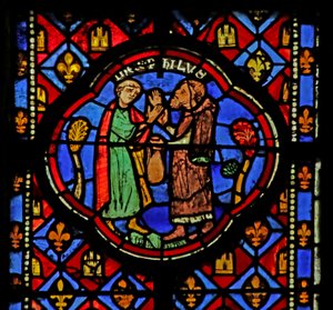 Vitrail représentant Théophile avec un Magicien